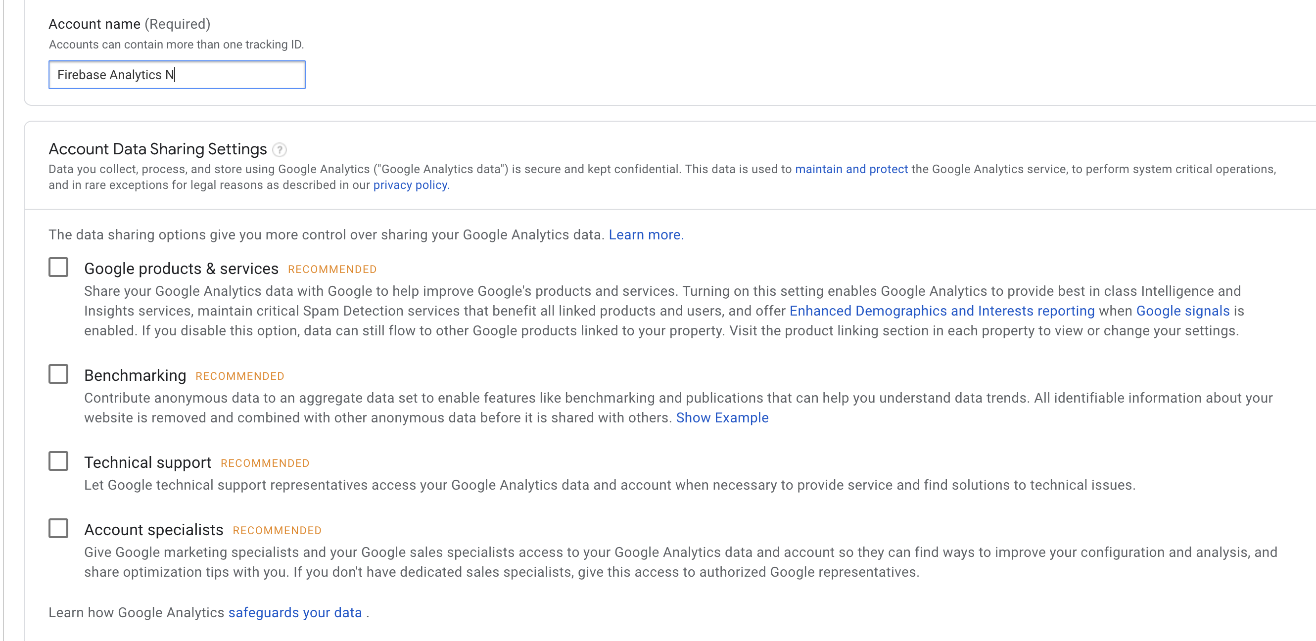analytics account creation