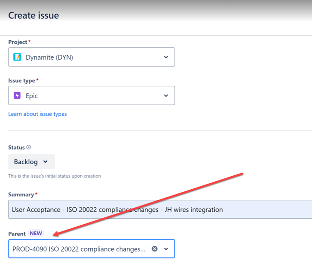 Linking the parent initiative when creating an epic