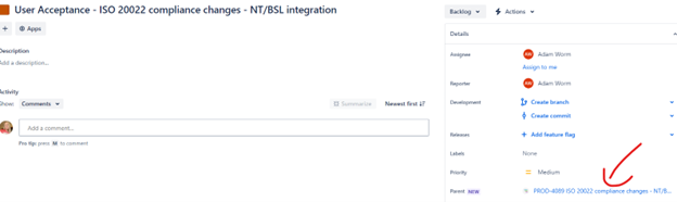 Linking tasks to an epic