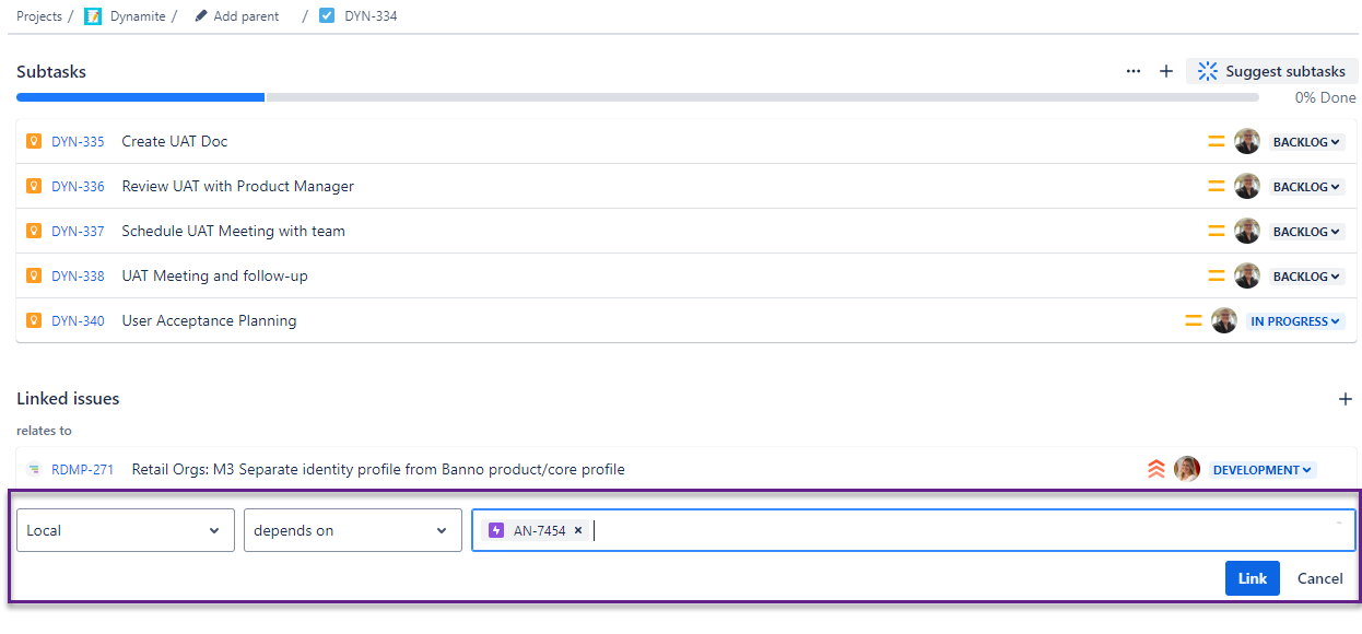 Add depends on links